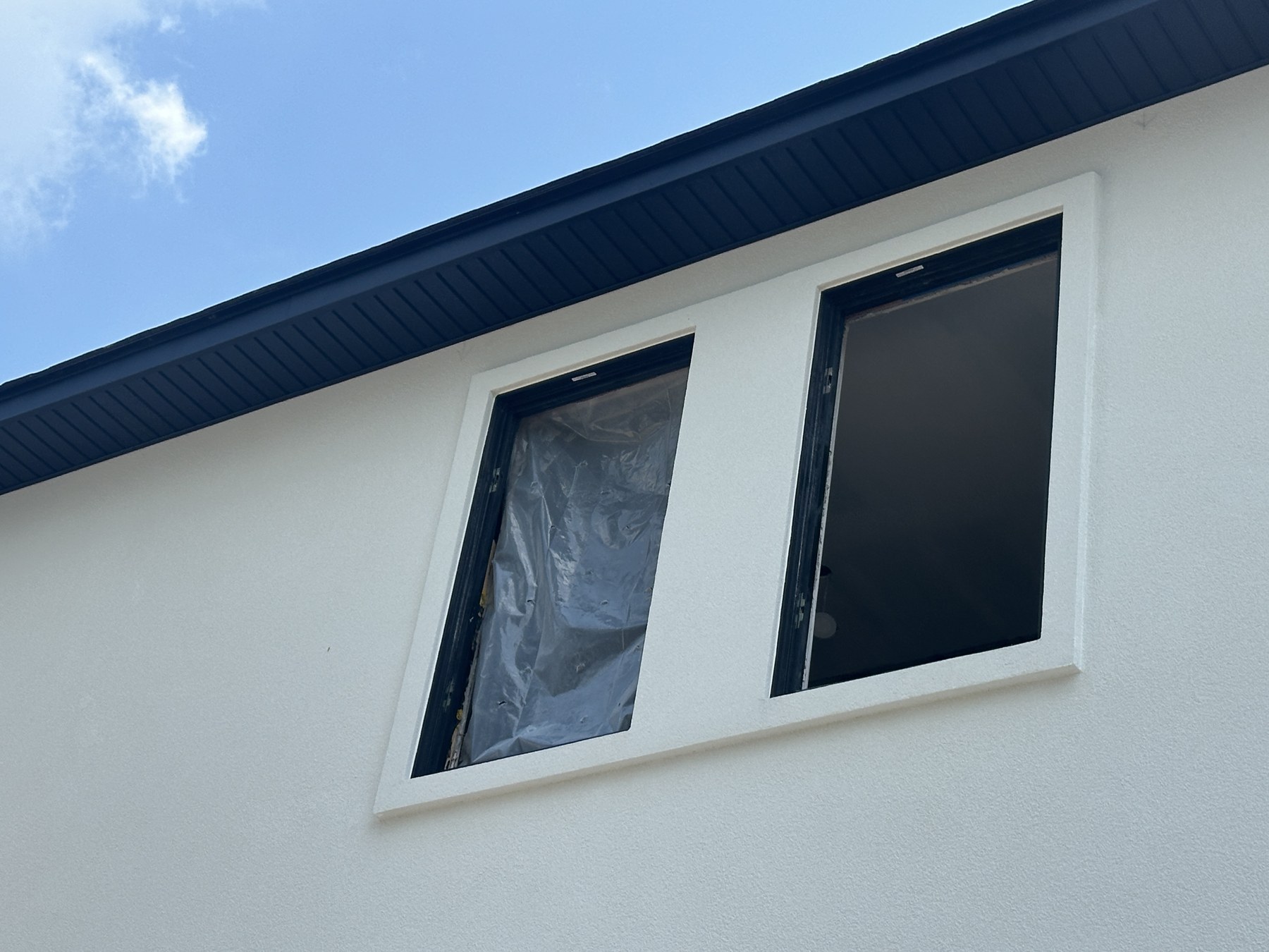 Close view of a completed modern window installation